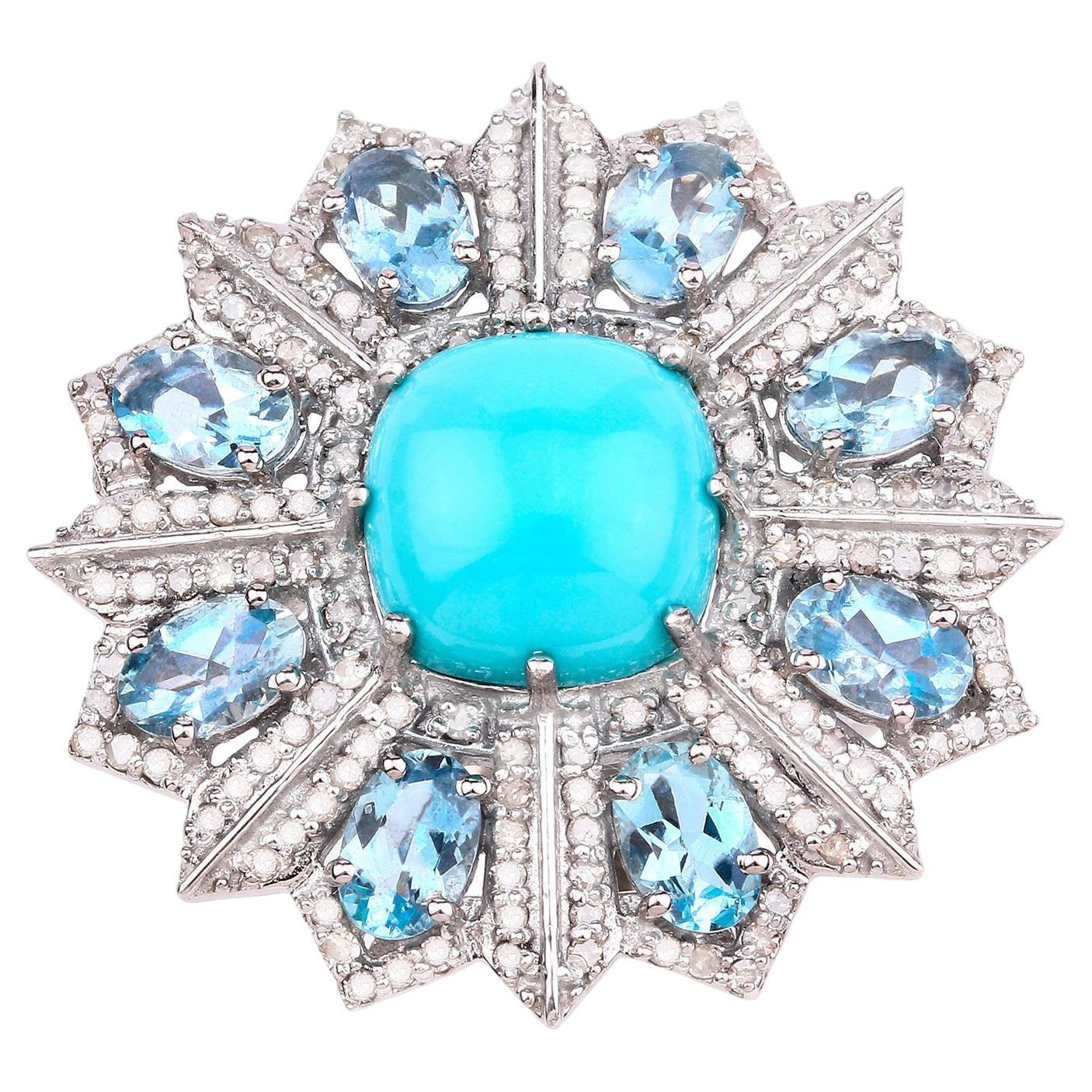 Turquoise Ring With Aquamarines and Diamonds 8.97 Carats For Sale