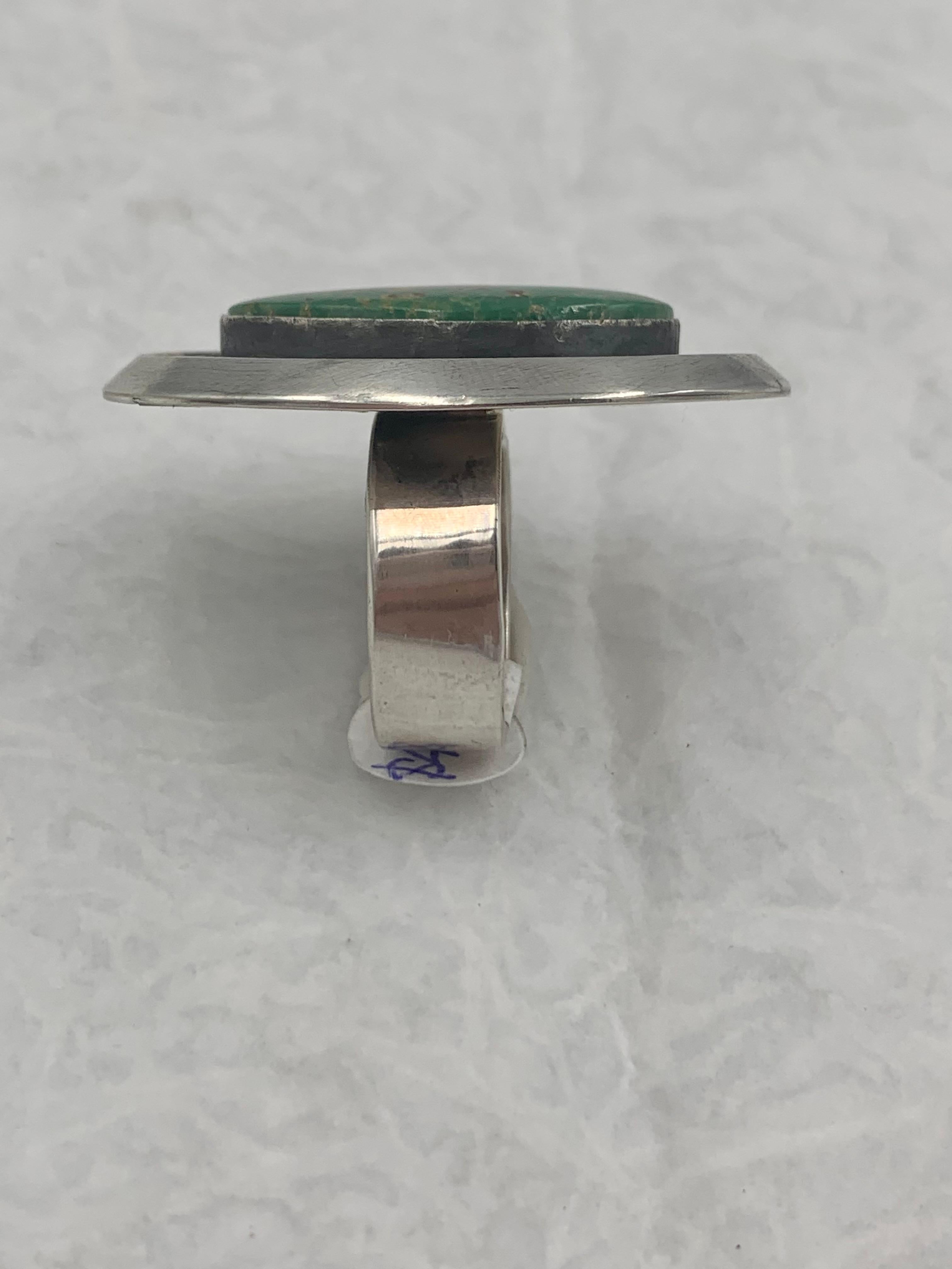 Women's or Men's Turquoise ring with contemporary sterling silver setting  For Sale