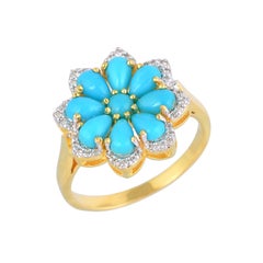 Natural 1.77cts Turquoise & 0.2cts Diamond Ring in 14k Gold