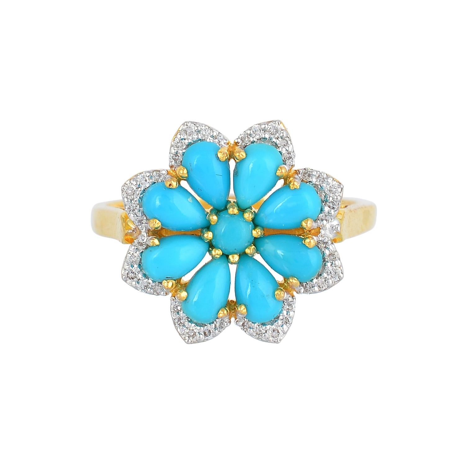 For Sale:  Turquoise Ring with Diamond in 14k Gold 3