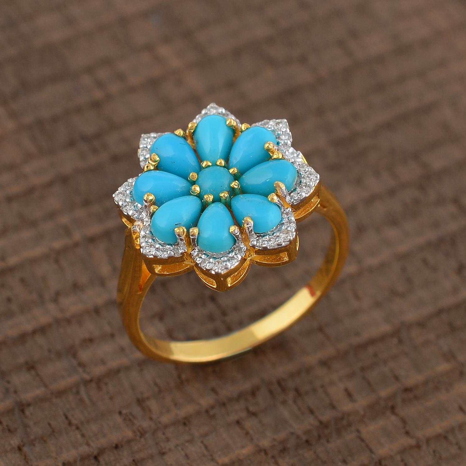 For Sale:  Turquoise Ring with Diamond in 14k Gold 4