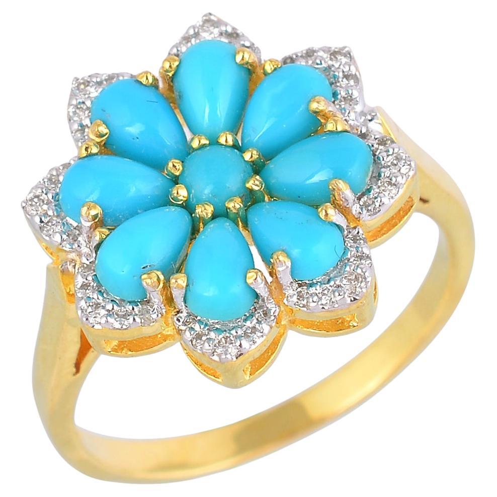En vente :  Bague en or 14 carats avec turquoise et diamants