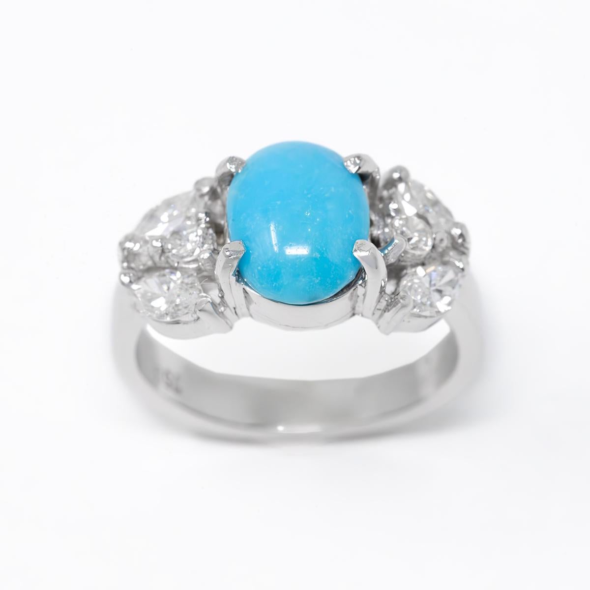 Anello di turchese con pietre laterali di diamante 0,50s In condizioni Nuovo in vendita a Los Angeles, CA