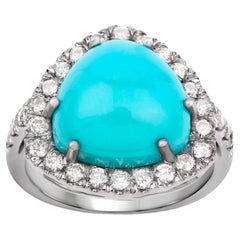 Turquoise Ring With Diamonds 8 Carats Rhodium Plated Sterling Silver