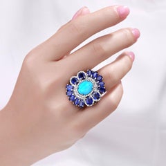 Türkisring mit Kyanit, 9,58 Karat, Sterlingsilber