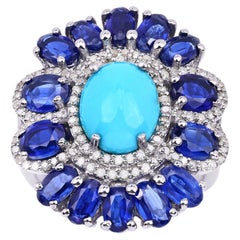 Türkisring mit Kyanit, 9,58 Karat, Sterlingsilber