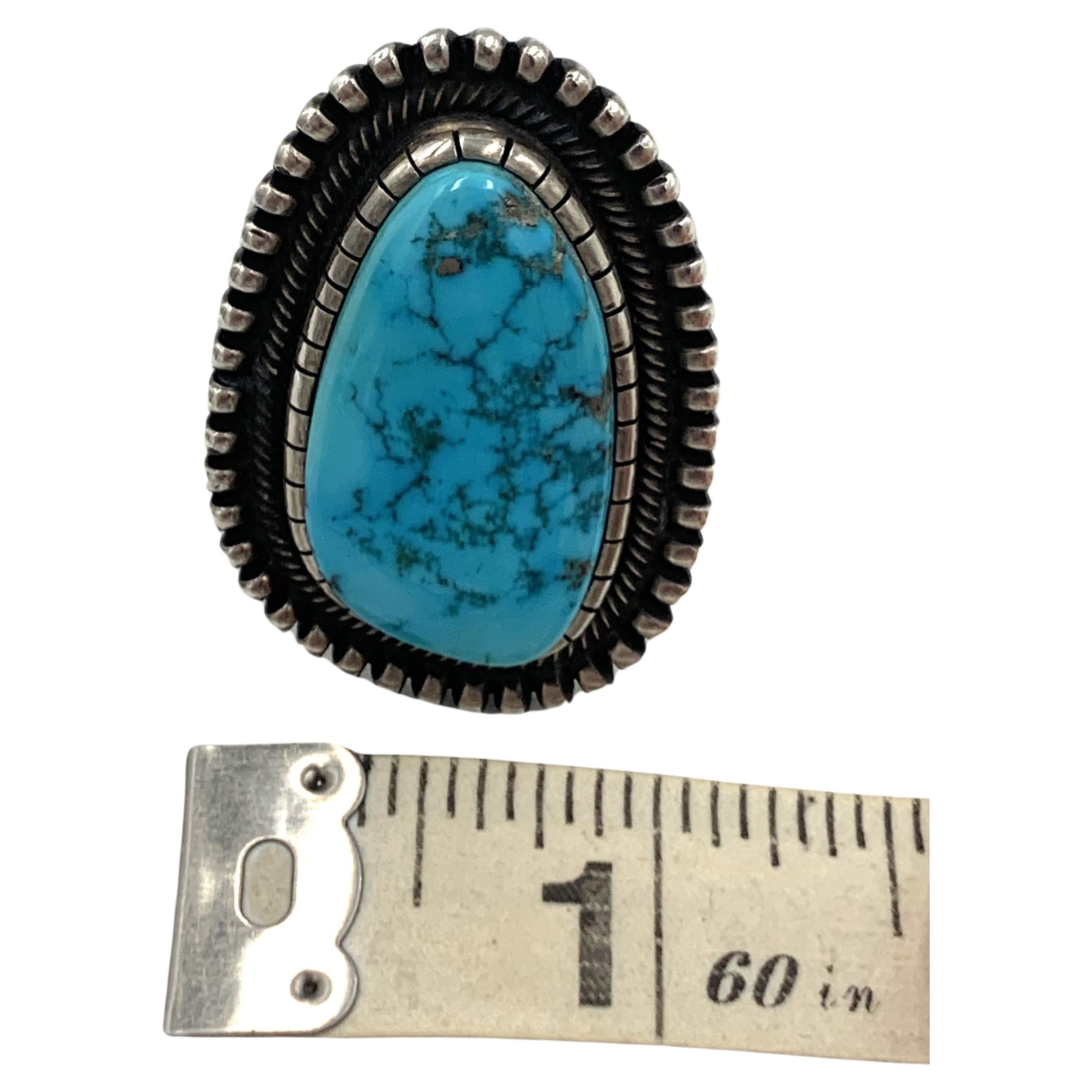 Turquoise Ring with Sterling Silver Setting by Navajo Silversmith Terry Martinez For Sale 4