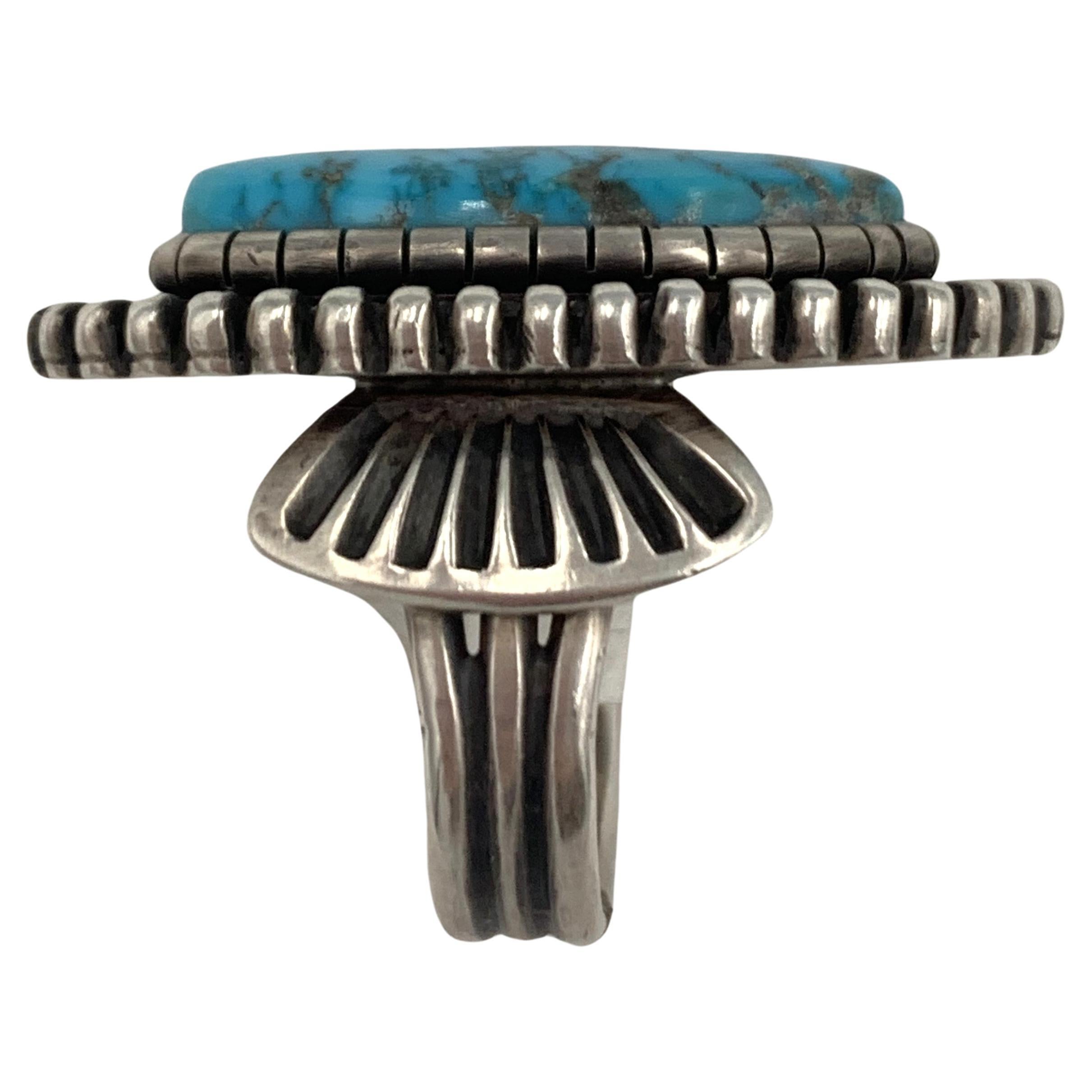 Turquoise Ring with Sterling Silver Setting by Navajo Silversmith Terry Martinez In New Condition For Sale In Scottsdale, AZ