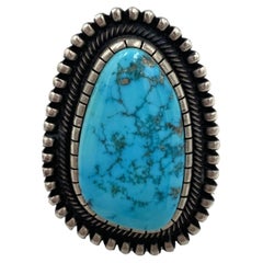 Turquoise Ring with Sterling Silver Setting by Navajo Silversmith Terry Martinez