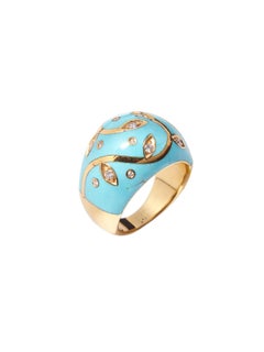 Turquoise Ring with Yellow Gold Inlay Set with Diamonds