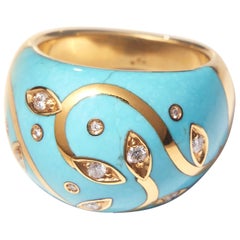 Turquoise Ring with Yellow Gold Inlay Set with Diamonds