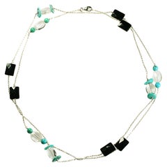Turquoise, Rock Cristal Onyx 18k White Gold Necklace
