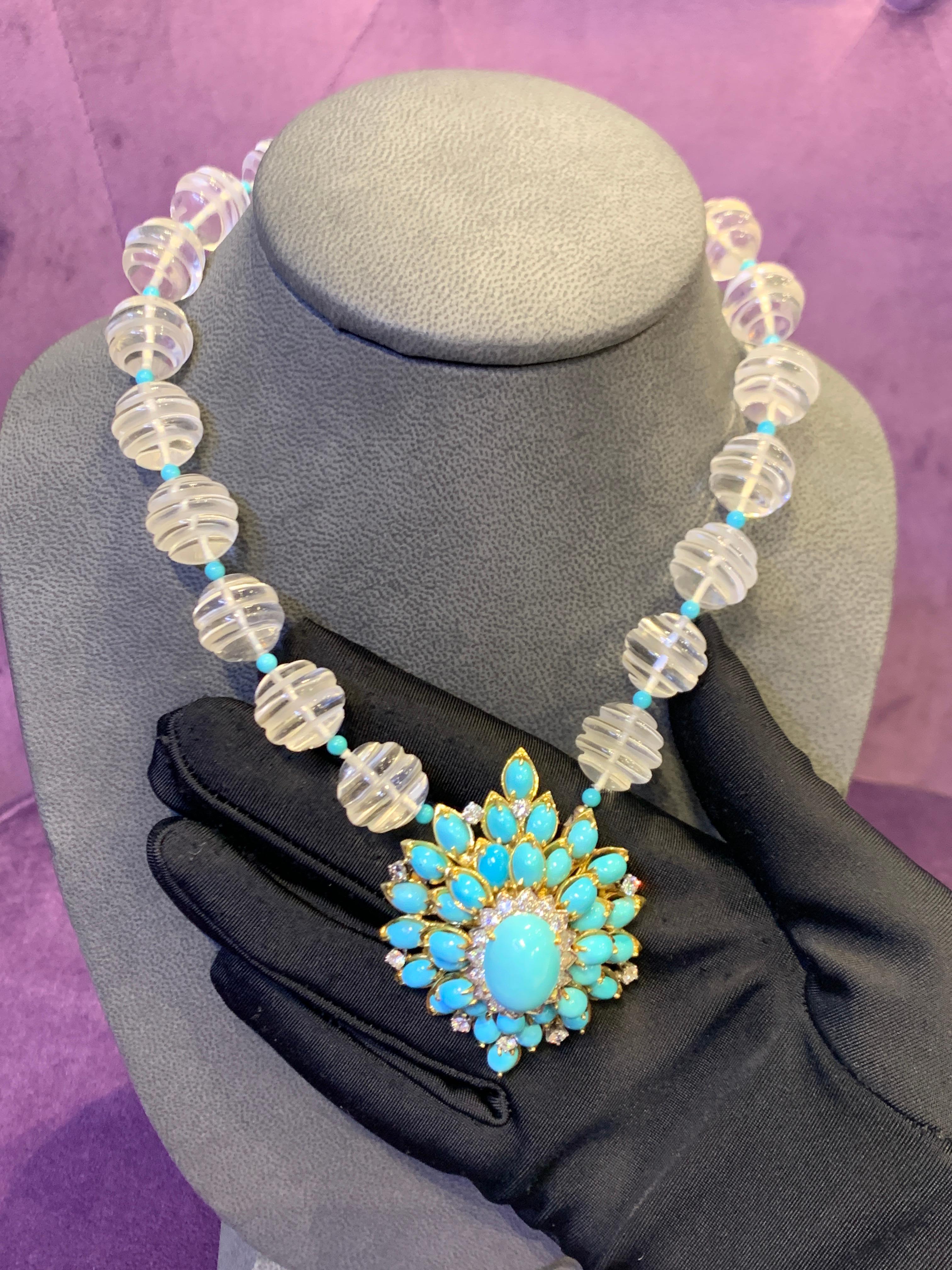Collana con ciondolo in turchese e cristallo di rocca In condizioni ottime in vendita a New York, NY