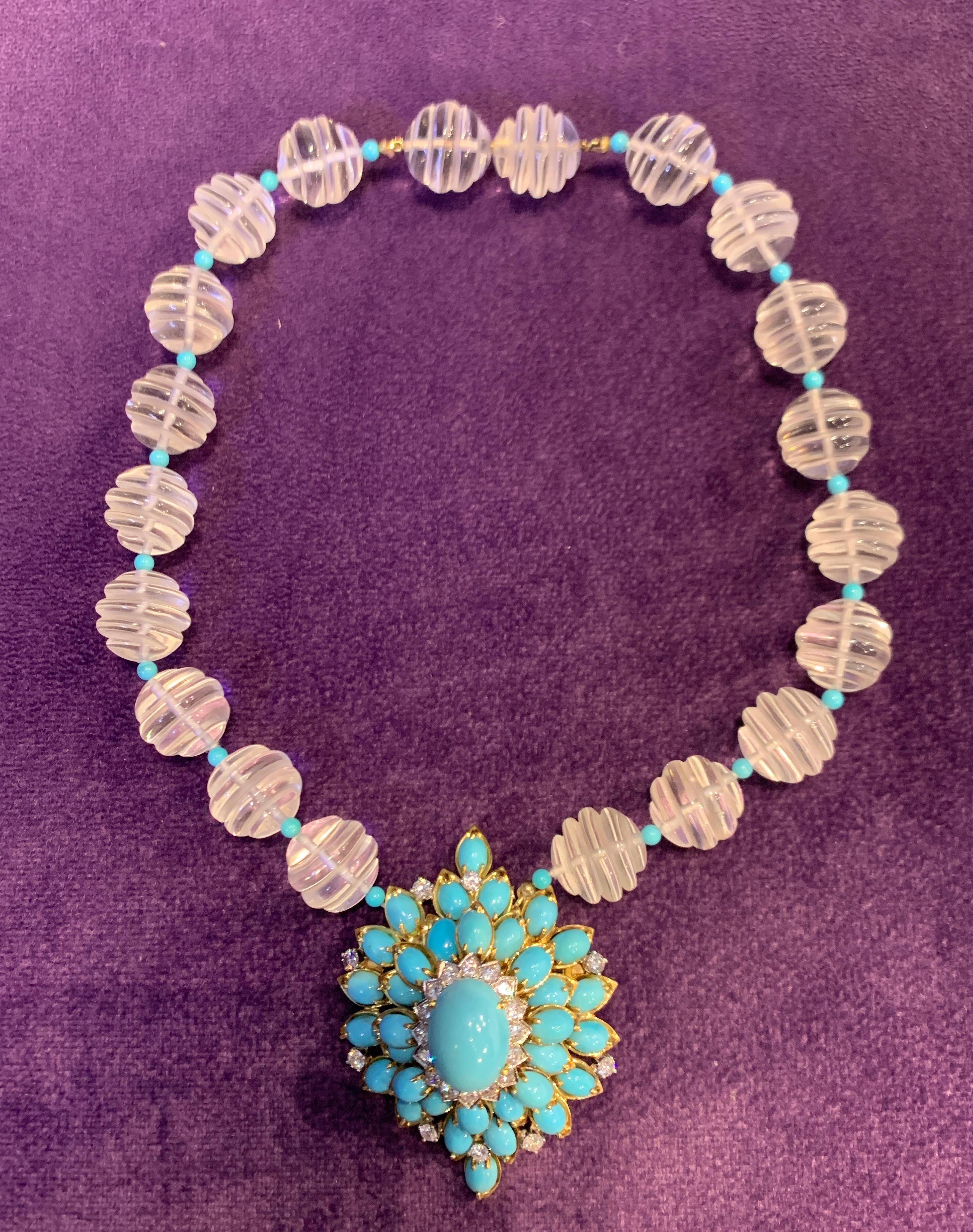 Collana con ciondolo in turchese e cristallo di rocca in vendita 1