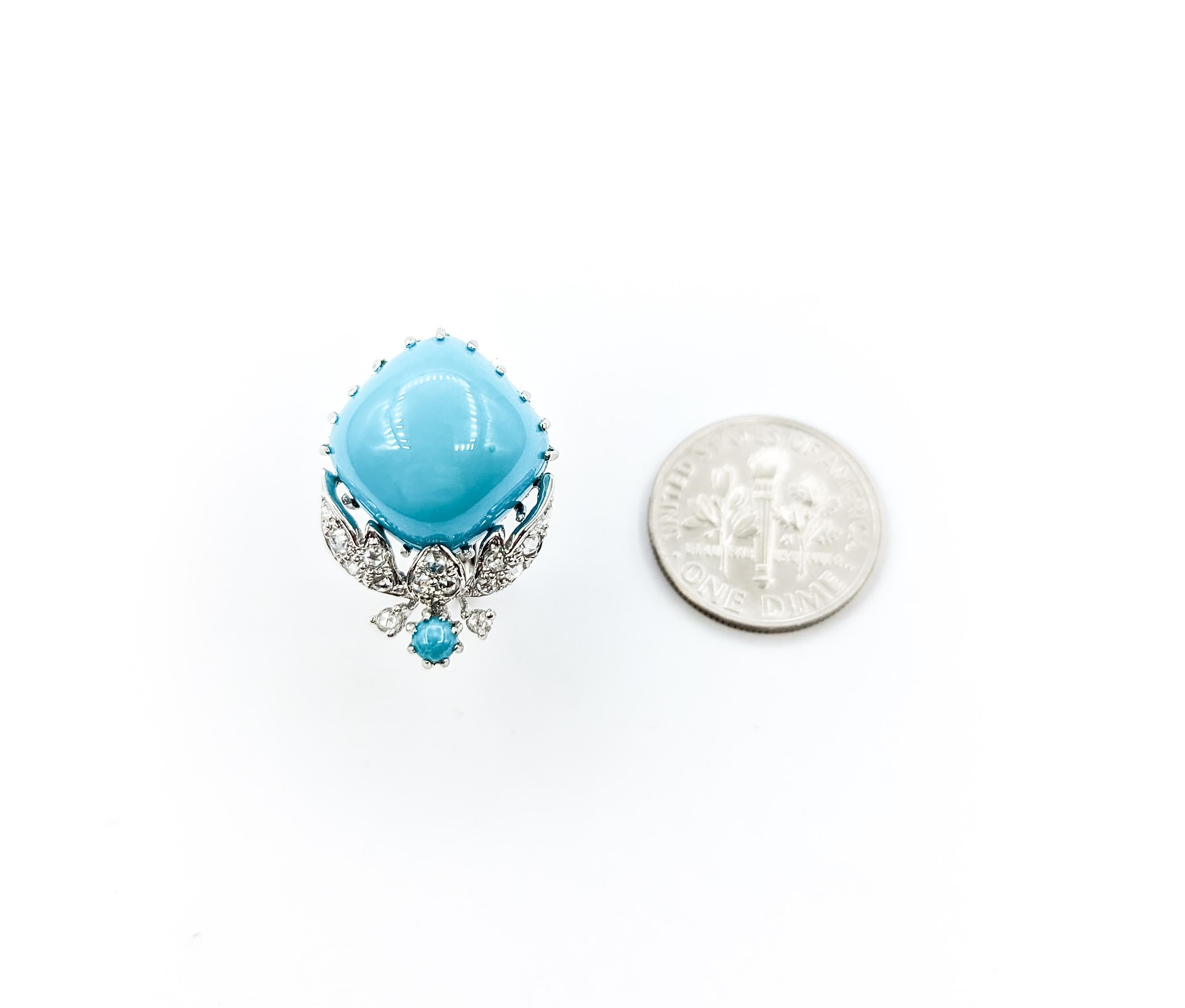 Contemporary Turquoise & Rose Cut Diamond Omega Back Earrings in 18kt White Gold