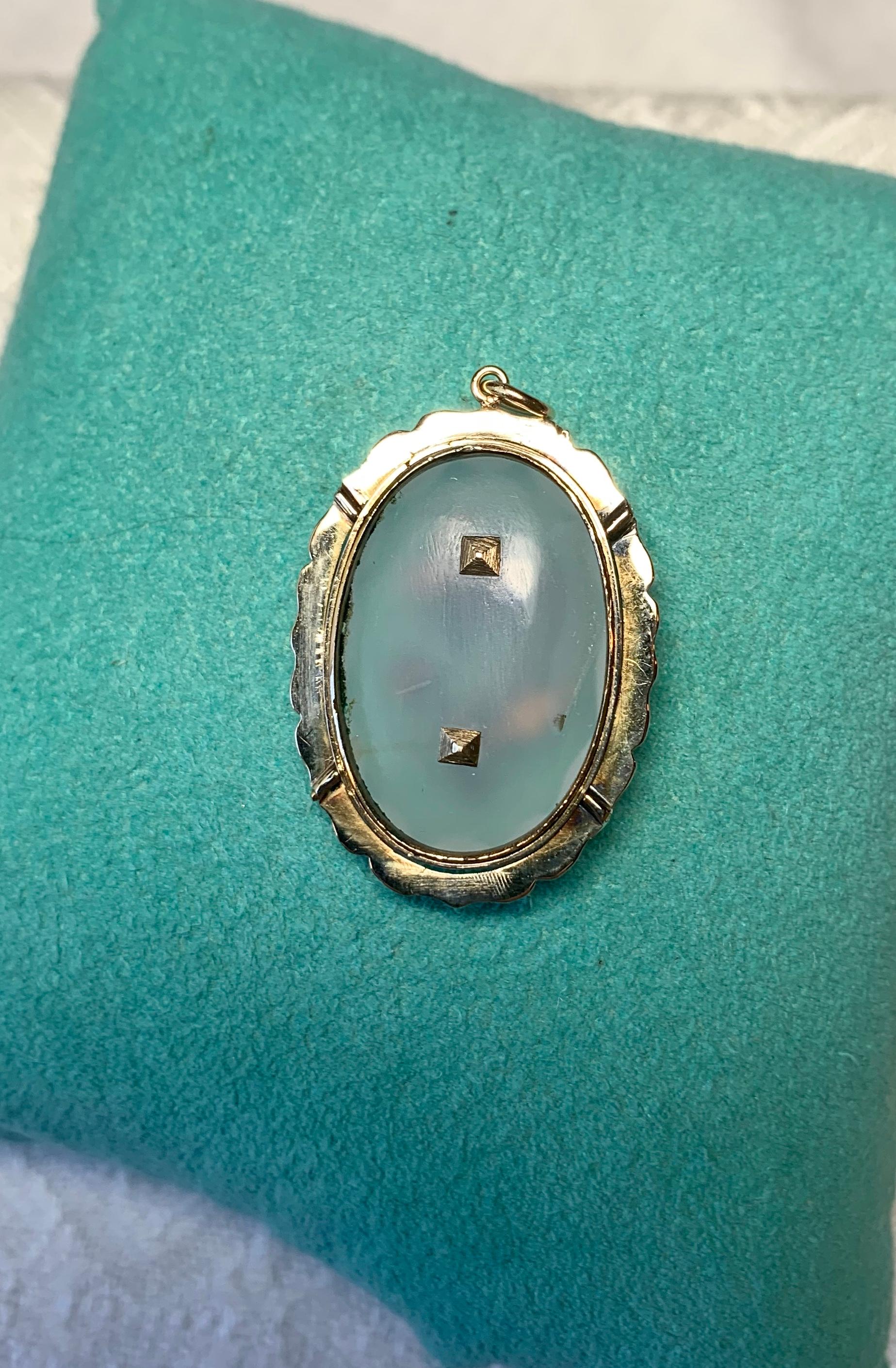 Turquoise Rose Diamond Chalcedony Pendant 15 Karat Gold c1880 Victorian Necklace 2