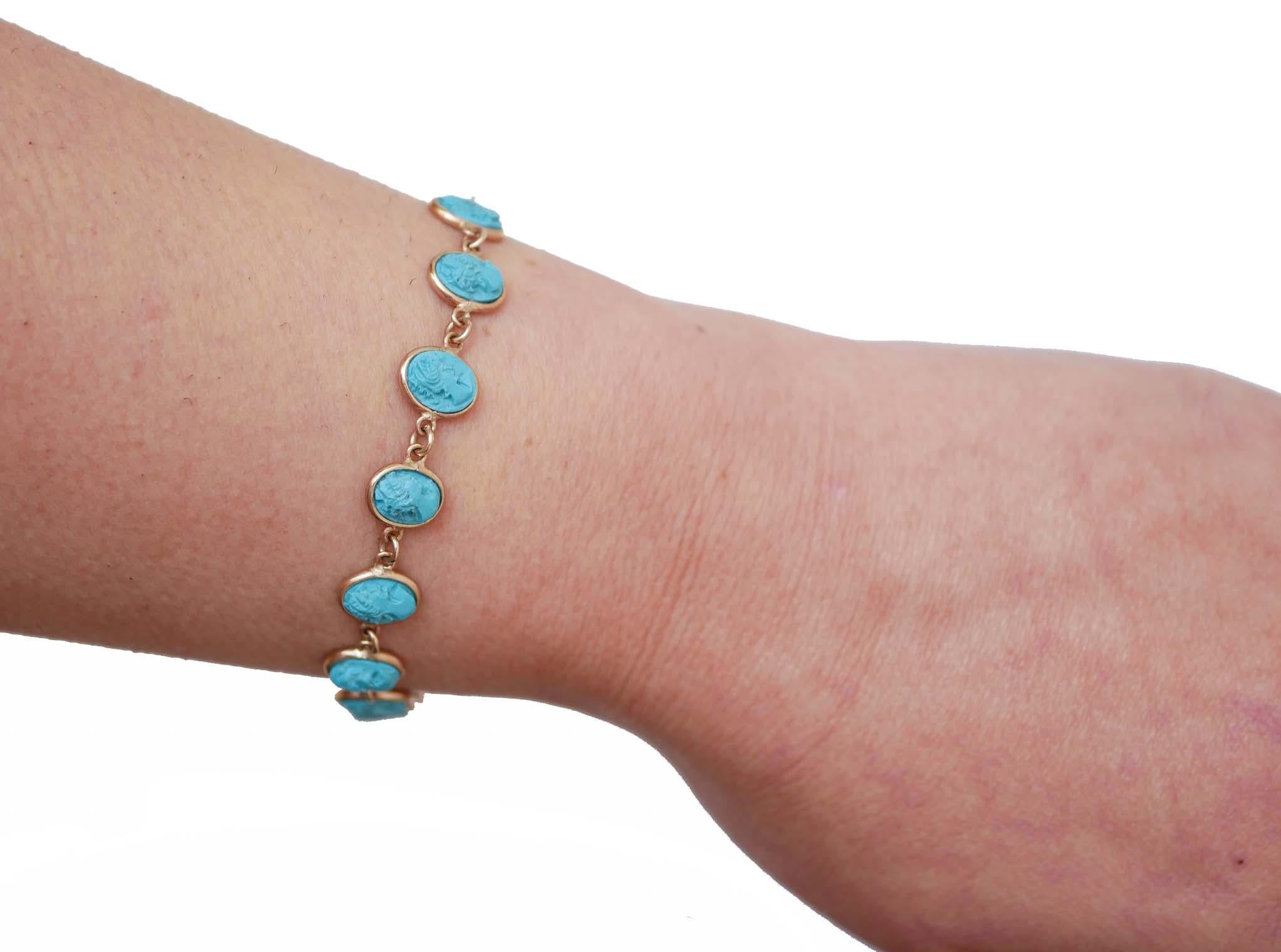 Mixed Cut Turquoise, Rose Gold Bracelet.