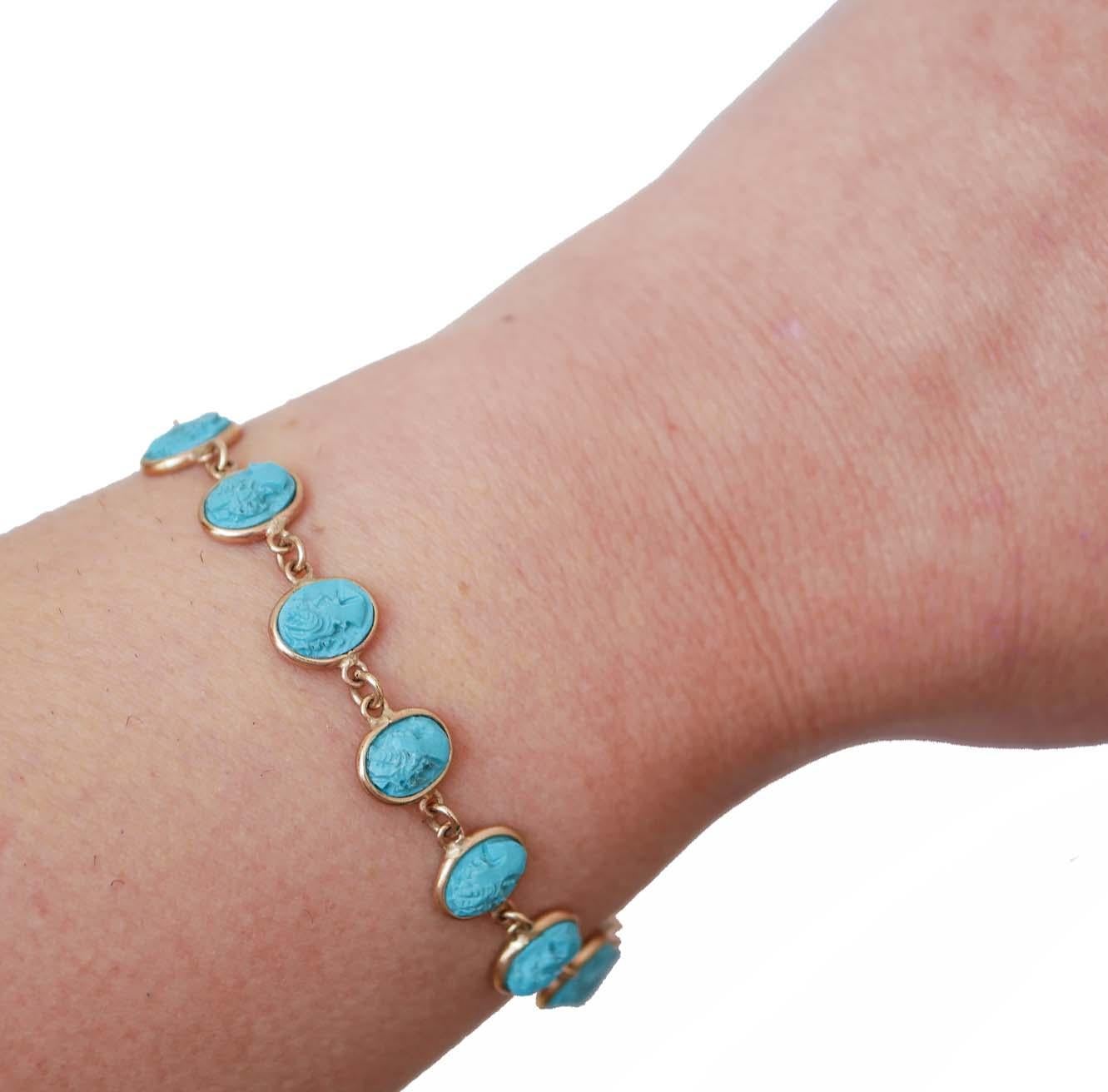 Turquoise, Rose Gold Bracelet. In Good Condition In Marcianise, Marcianise (CE)