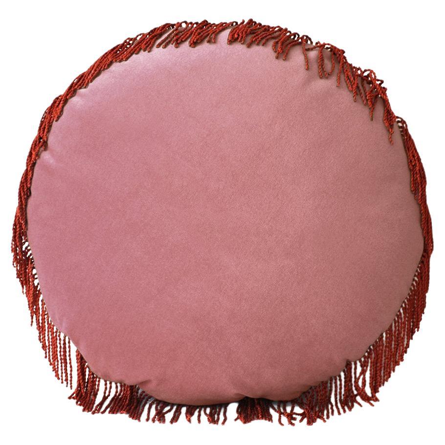 Turquoise Rose Pink Velvet Deluxe Handmade Round Cushion For Sale