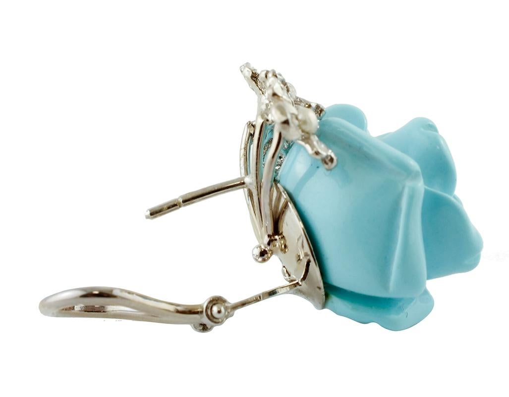 Retro Turquoise Roses, Diamonds and Blue Sapphires Earrings
