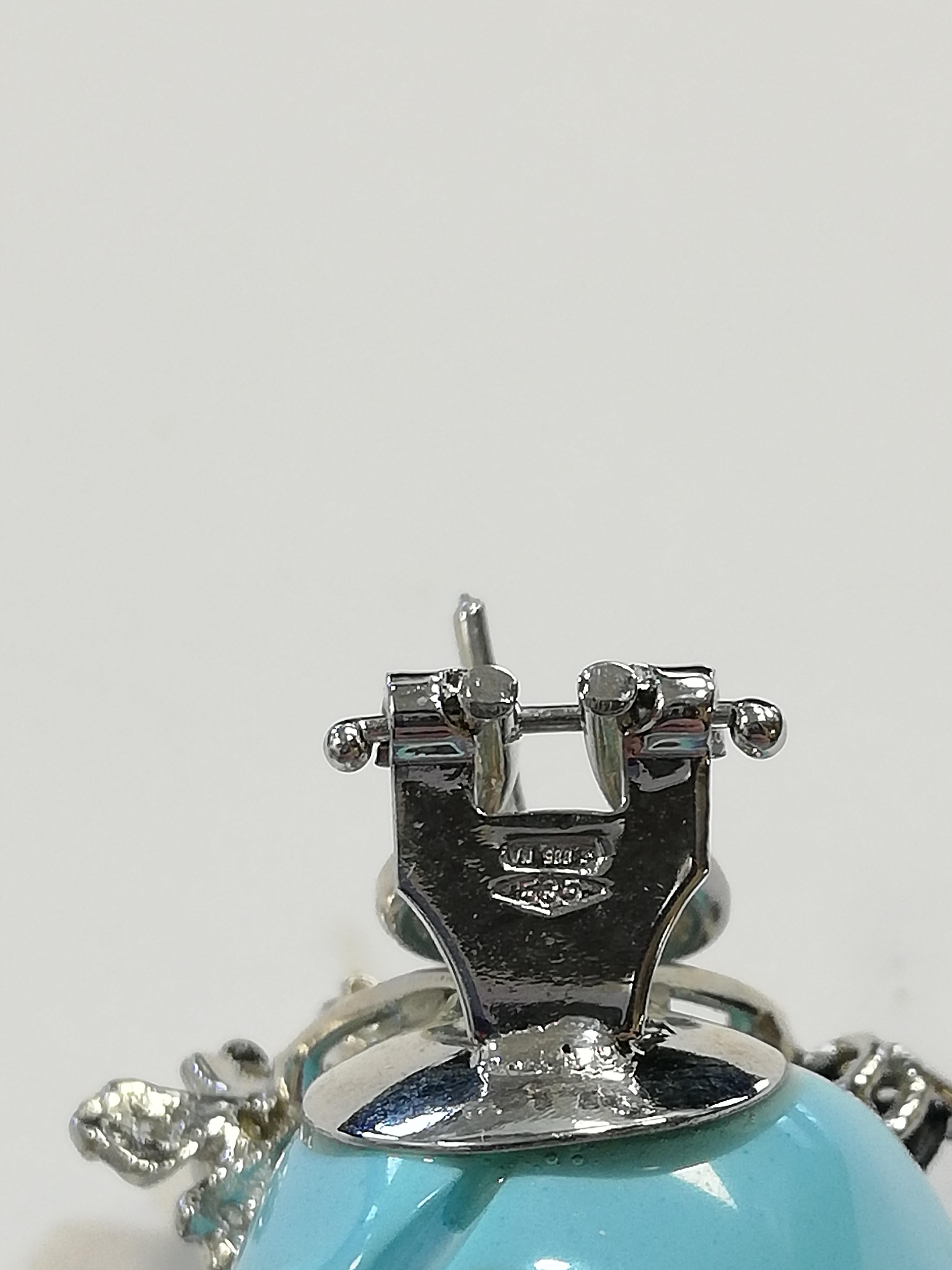 Turquoise Roses, Diamonds and Blue Sapphires Earrings In Good Condition In Marcianise, Marcianise (CE)