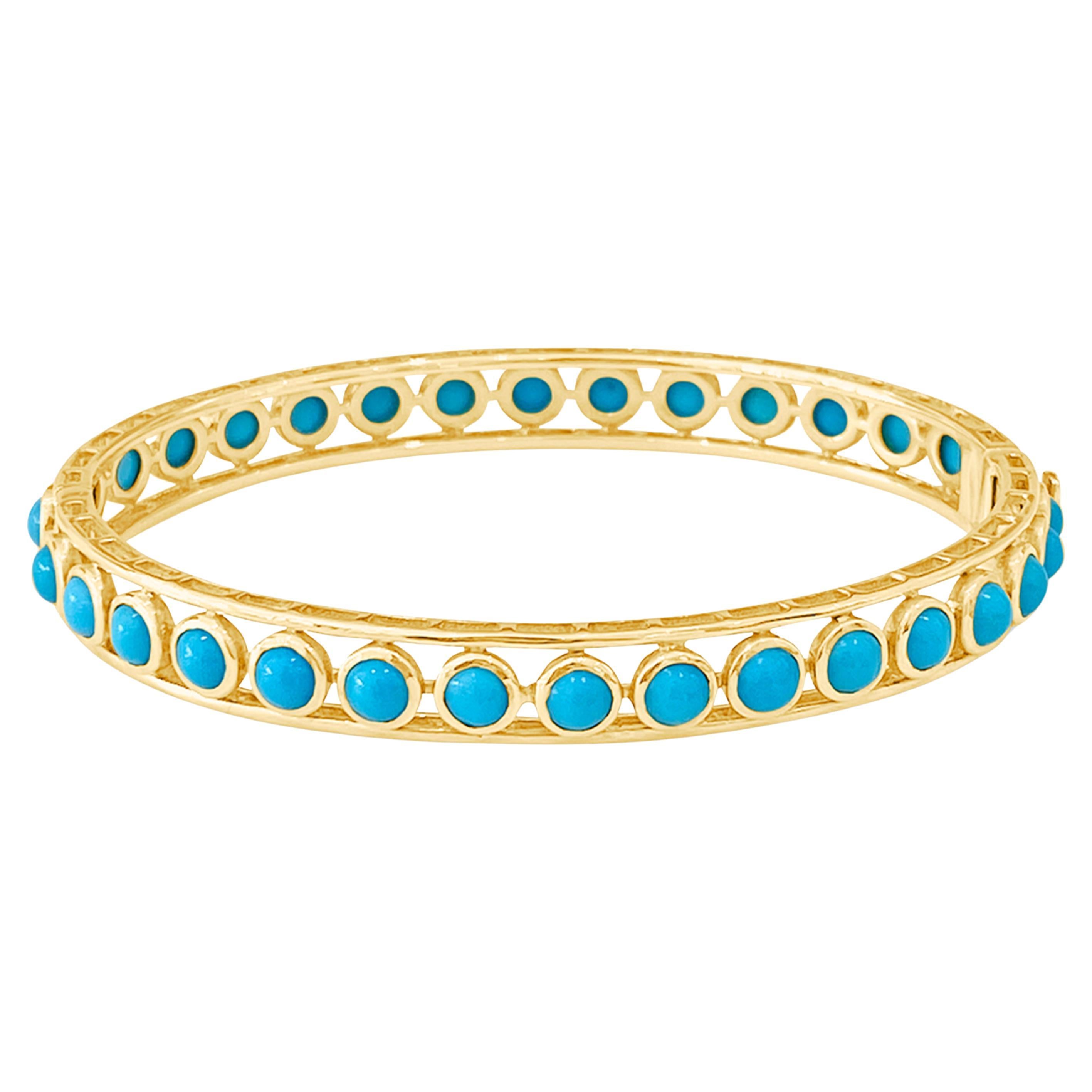 Turquoise Round Bangle In 18K Yellow Gold For Sale