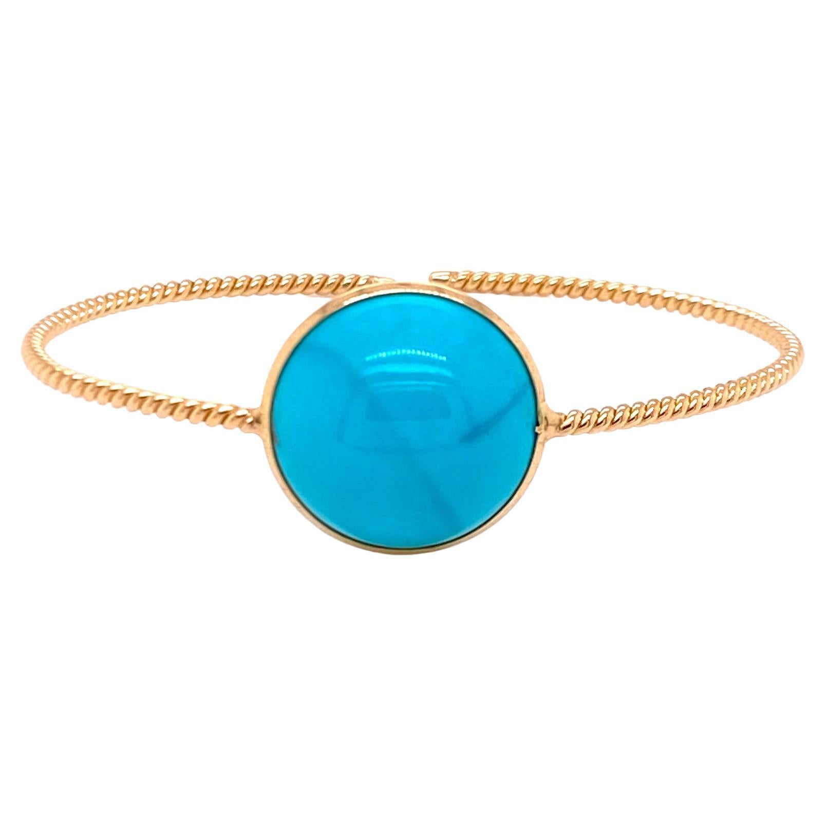 Turquoise Round Bangle with Twisted Band in 18K Yellow Gold For Sale