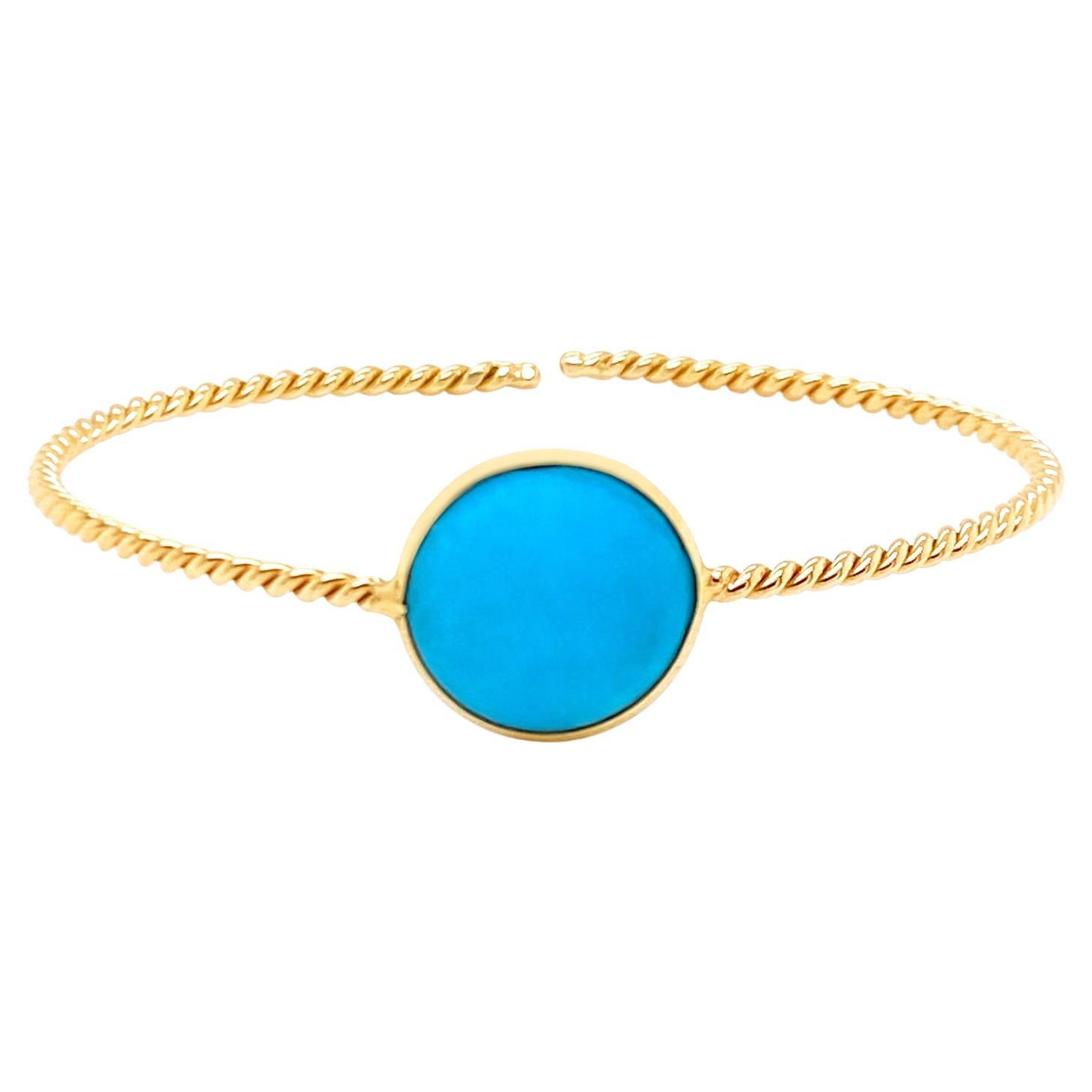 Turquoise Round Bangle With Twisted Band In 18K Yellow Gold For Sale