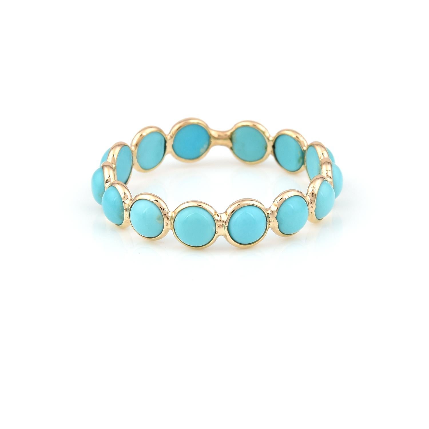 Turquoise Round Cabochon Single Line Band, Yellow Gold at 1stDibs