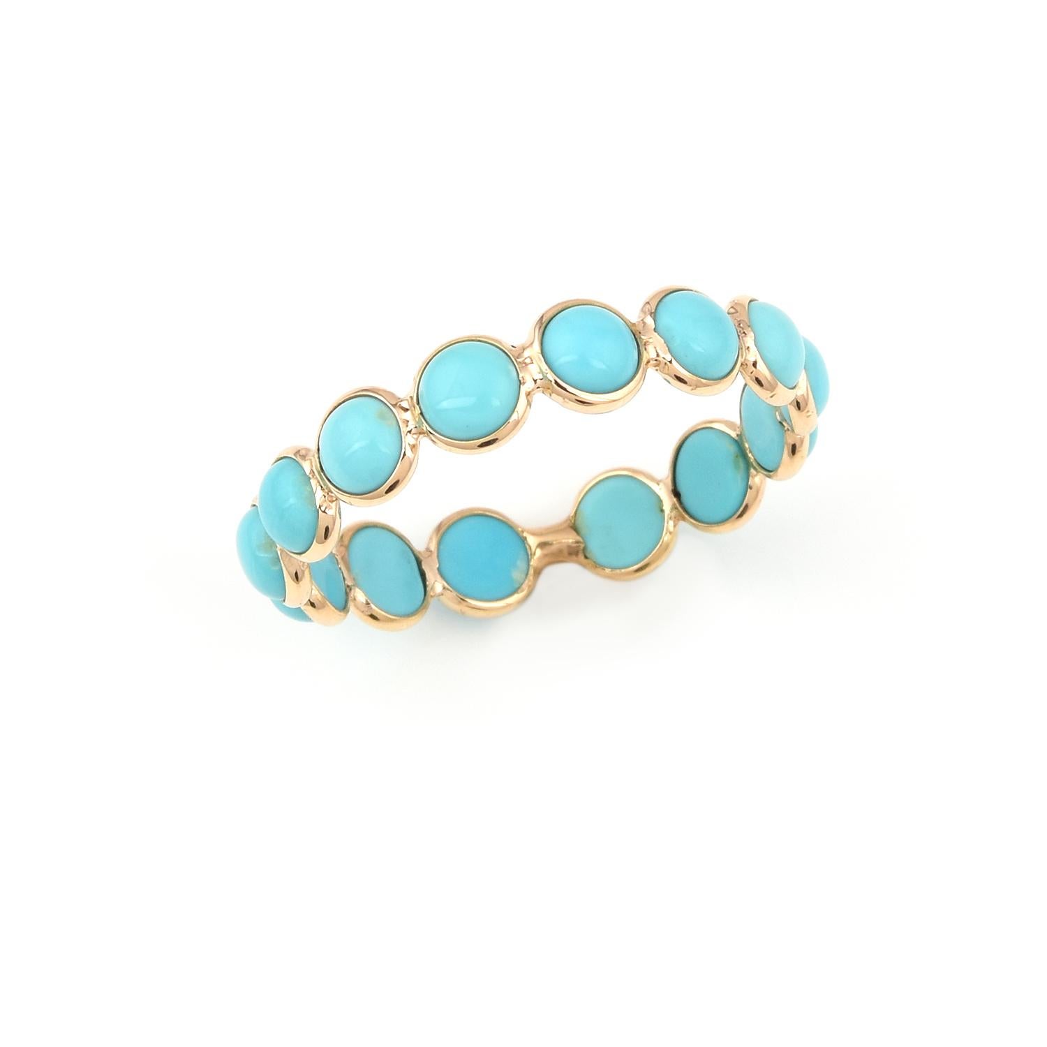 Turquoise Round Cabochon Single Line Band, Yellow Gold at 1stDibs
