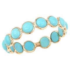 Turquoise Round Cabochon Single Line Band, Yellow Gold