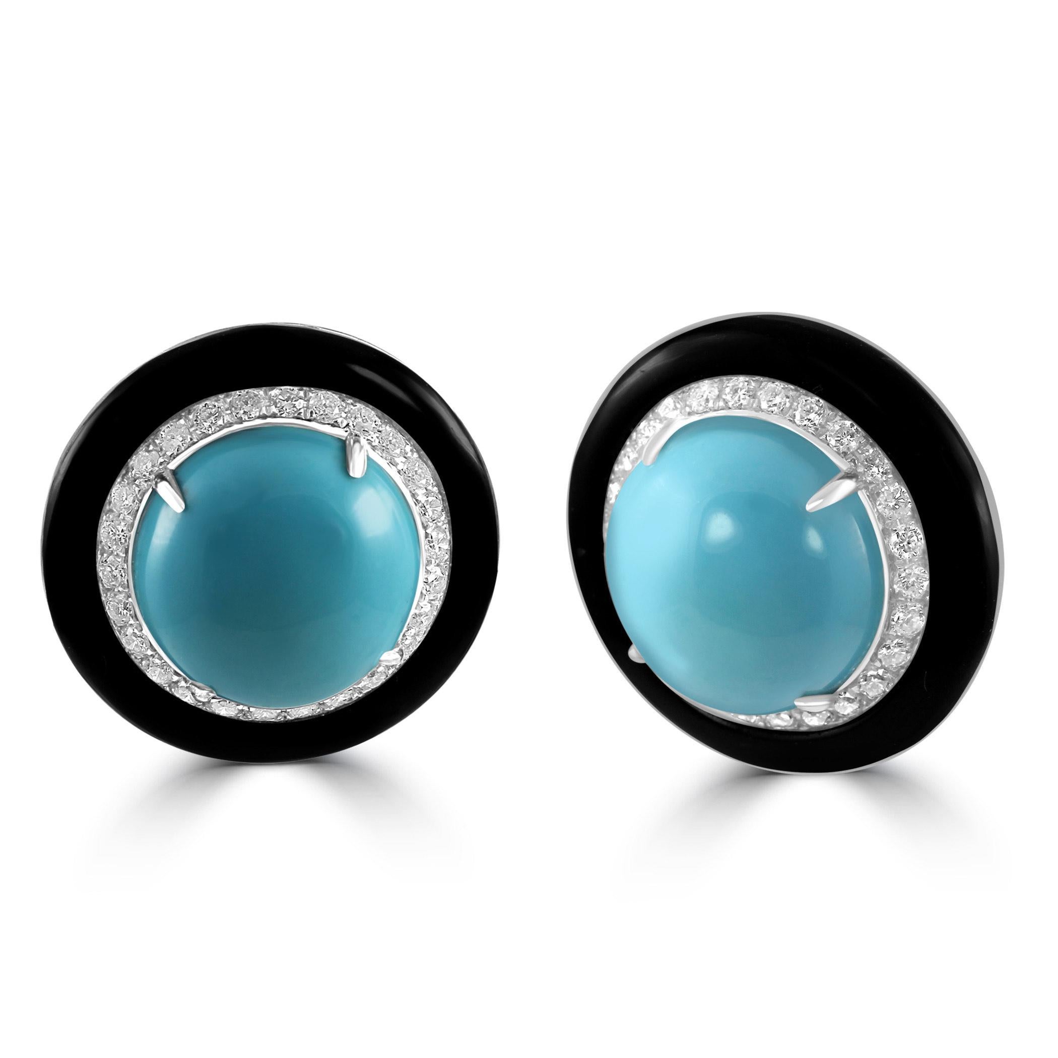 Step into a world of striking elegance with our exquisite pair of turquoise earrings. At the center of each earring lies a magnificent Turquoise, meticulously selected for its substantial size and captivating blue-green hues. With a combined weight