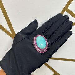 Turquoise Ruby And Diamond Pendant Brooch