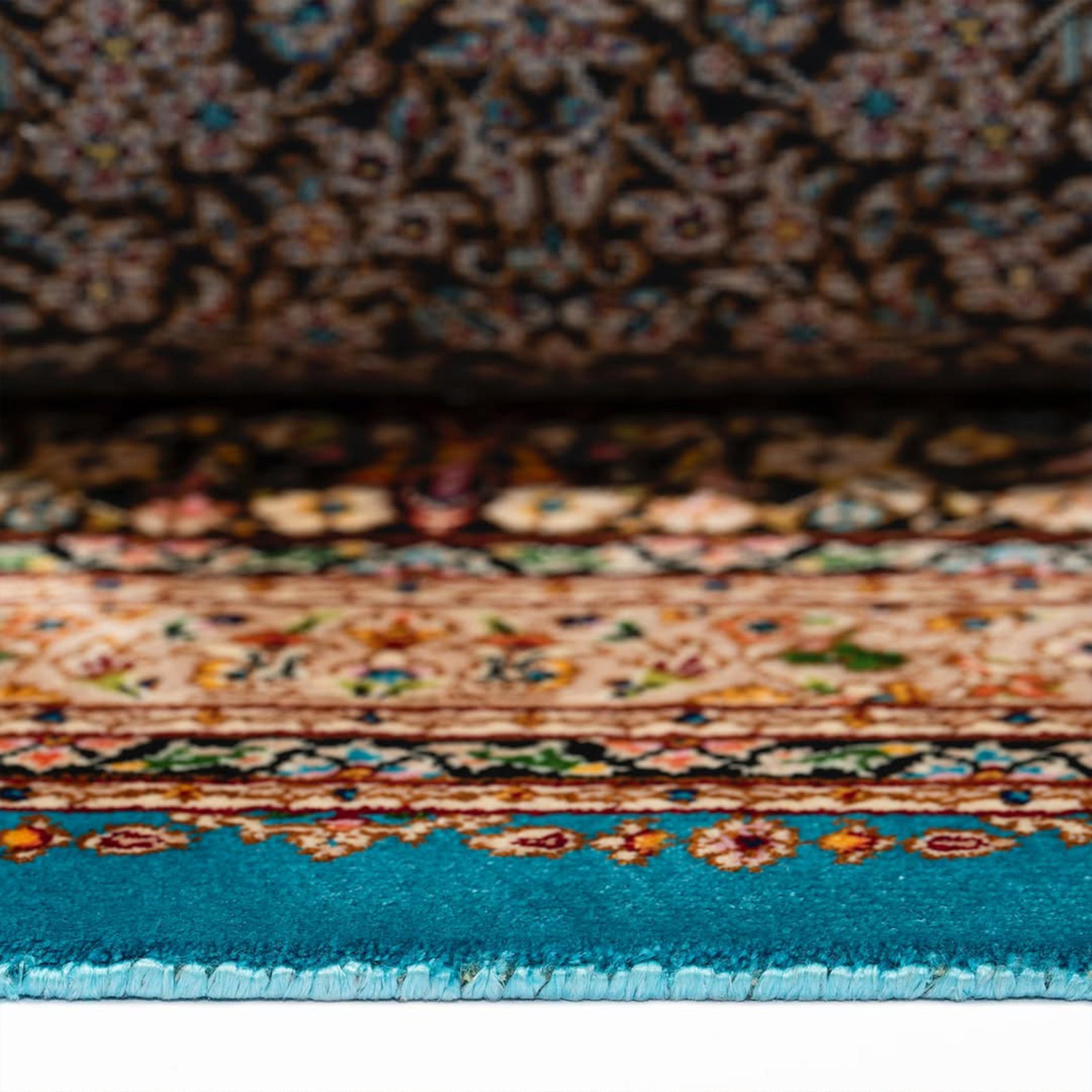 XXI secolo e contemporaneo Tappeto turchese in stile safavide persiano in pura seta, artigianato iraniano, 0044 in vendita