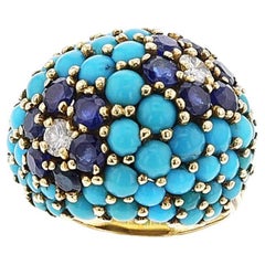 Turquoise, Sapphire and Diamond Bombe Ring, 18k