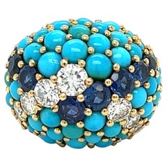 Vintage Turquoise, Sapphire and Diamond Ring, France , Circa 1970