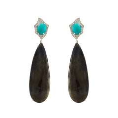 Turquoise, Sapphire and White Diamond Pendent Cocktail Earrings