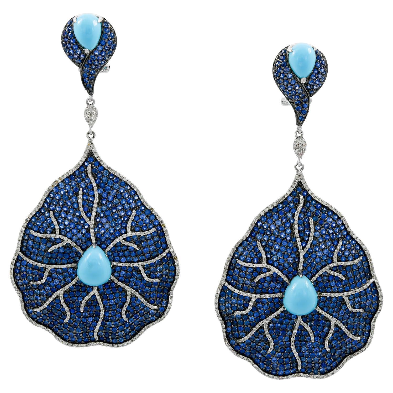 Turquoise Sapphire Diamond Chandelier Earrings
