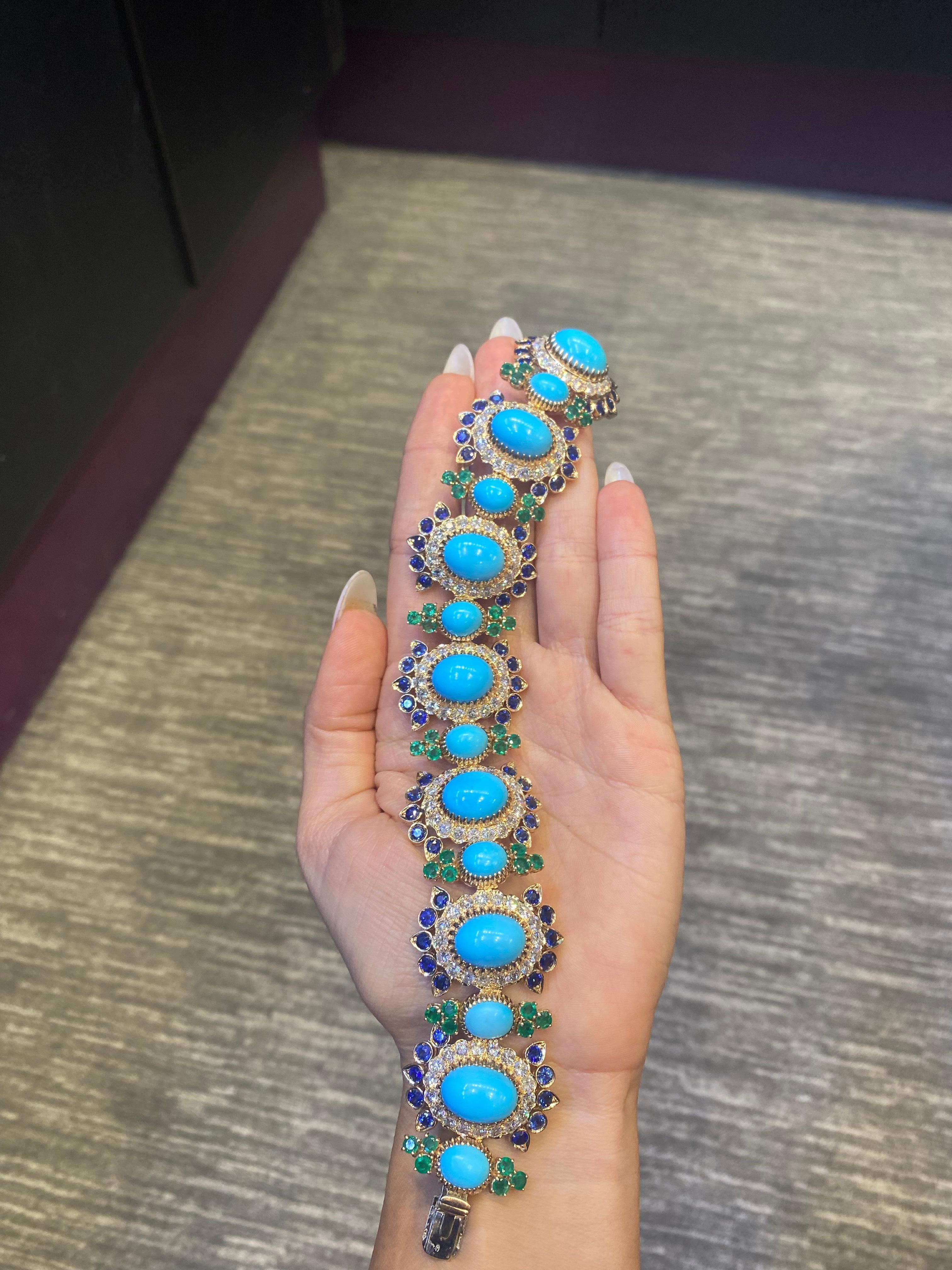  Bracelet de turquoise, saphir, émeraude et diamants  Pour femmes 