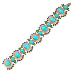 Retro Turquoise Sapphire Emerald & Diamond Bracelet
