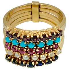 Türkis Saphir Rubin Amethyst Perle Harem Ring 5 Stapel Ringe 14 Karat Gold