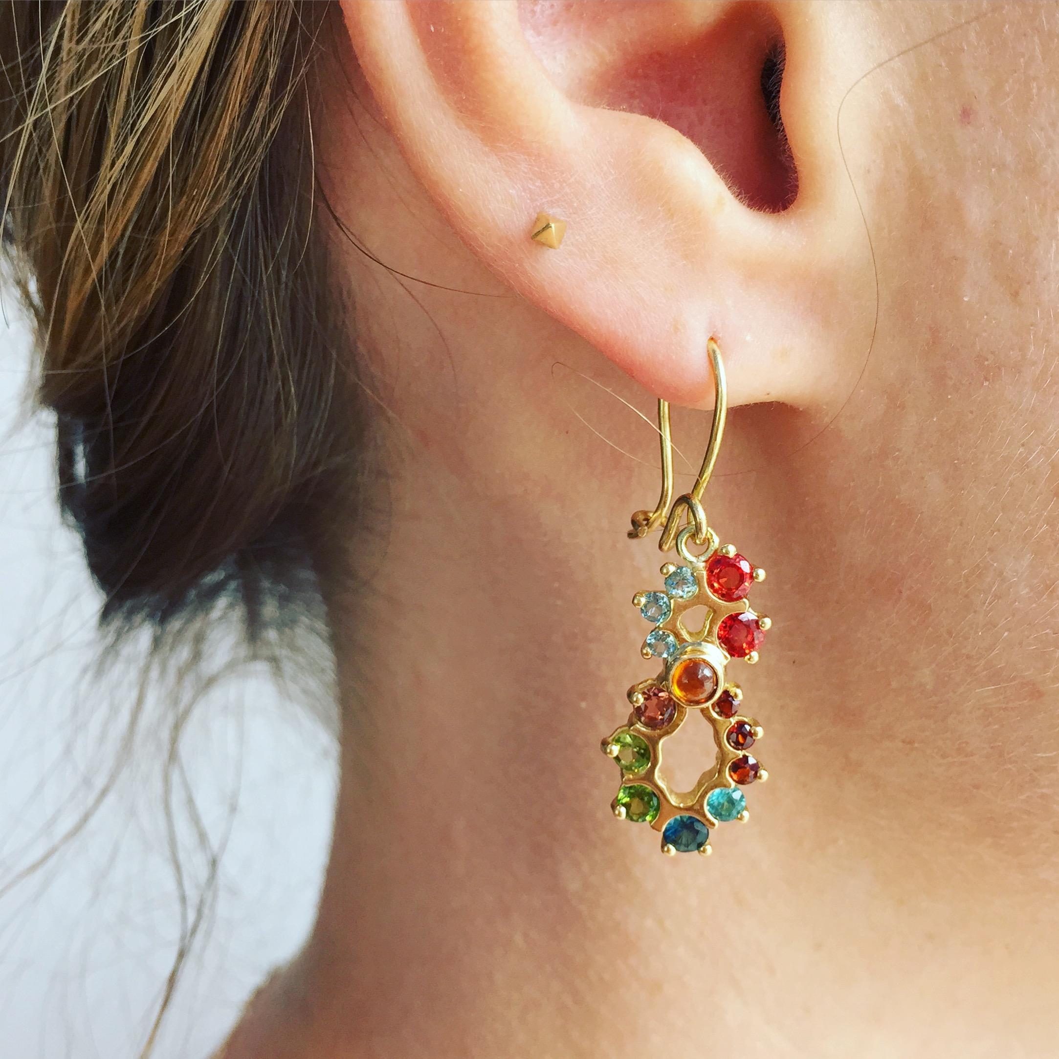 Round Cut Turquoise, Sapphire, Tourmaline, Garnet and Aquamarine Day to Night Earrings For Sale
