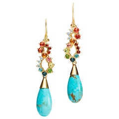 Turquoise, Sapphire, Tourmaline, Garnet and Aquamarine Day to Night Earrings