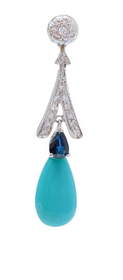 Turquoise, Sapphires, Diamonds, Platinum Earrings.