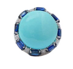Turquoise, Sapphires, Diamonds, Platinum Ring.