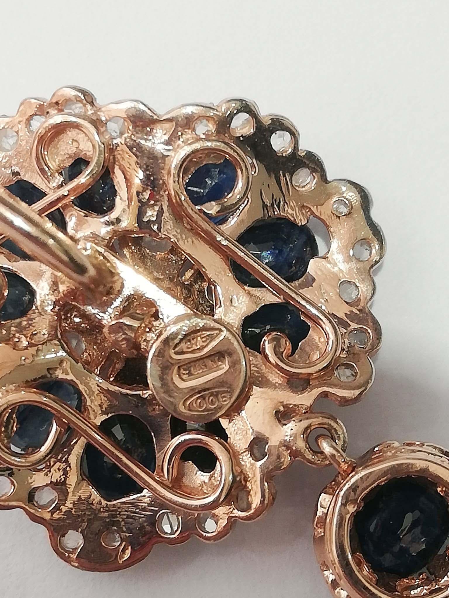 Women's Turquoise, Sapphires, Diamonds, Rose Gold and Silver Earrings. For Sale