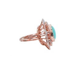 Turquoise, Sapphires, Diamonds, Rose Gold and Silver Ring.