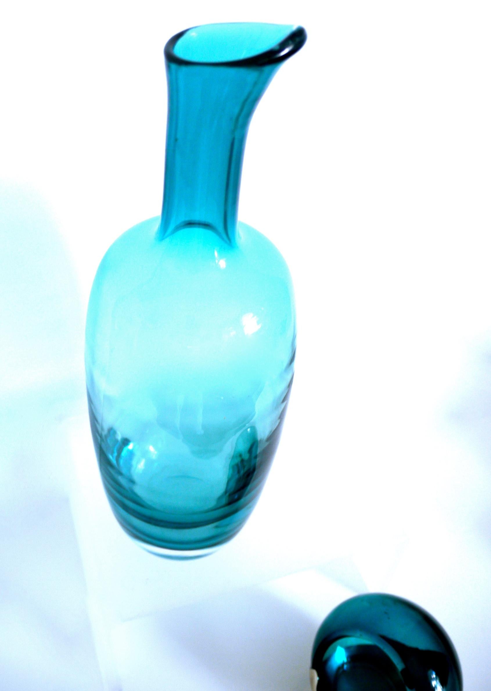 Finnish Turquoise Scandinavian Modern Decanter/Bottle Possibly Timo Sarpaneva, 1965 For Sale