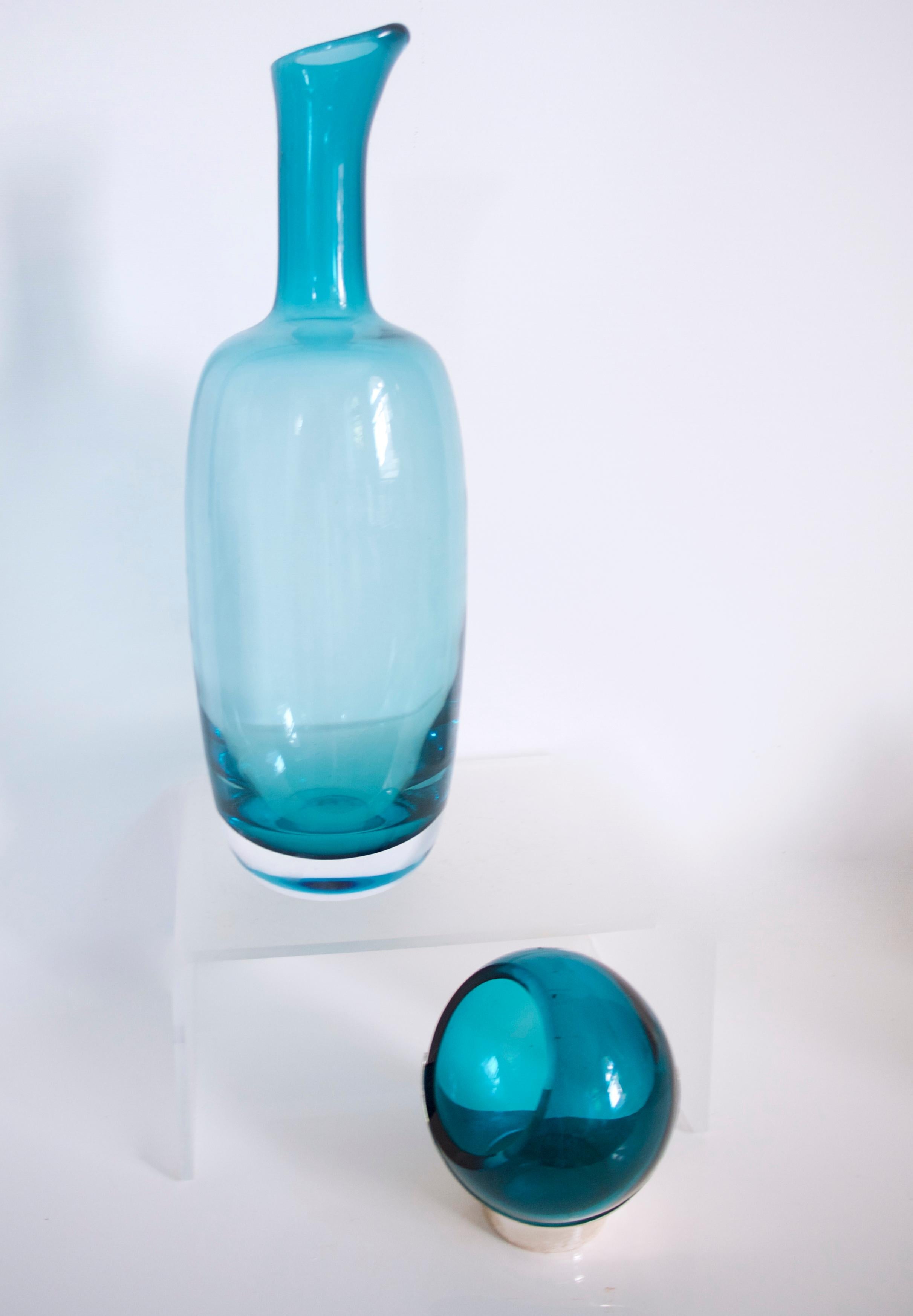 Mid-20th Century Turquoise Scandinavian Modern Decanter/Bottle Possibly Timo Sarpaneva, 1965 For Sale