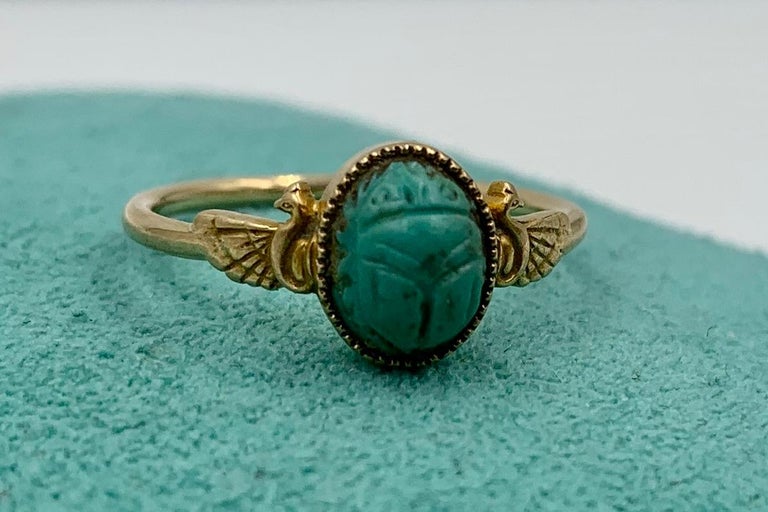 Anello di Scarabeo Turchese con Uccello Fenice Alato Revival